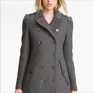 Burberry Brit Wool Cashmere Blend Pleated Peacoat
